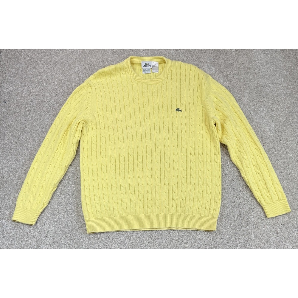 Lacoste Cable Knit Sweater 7 Men's XL Crewneck Yellow Preppy Crocodile Logo